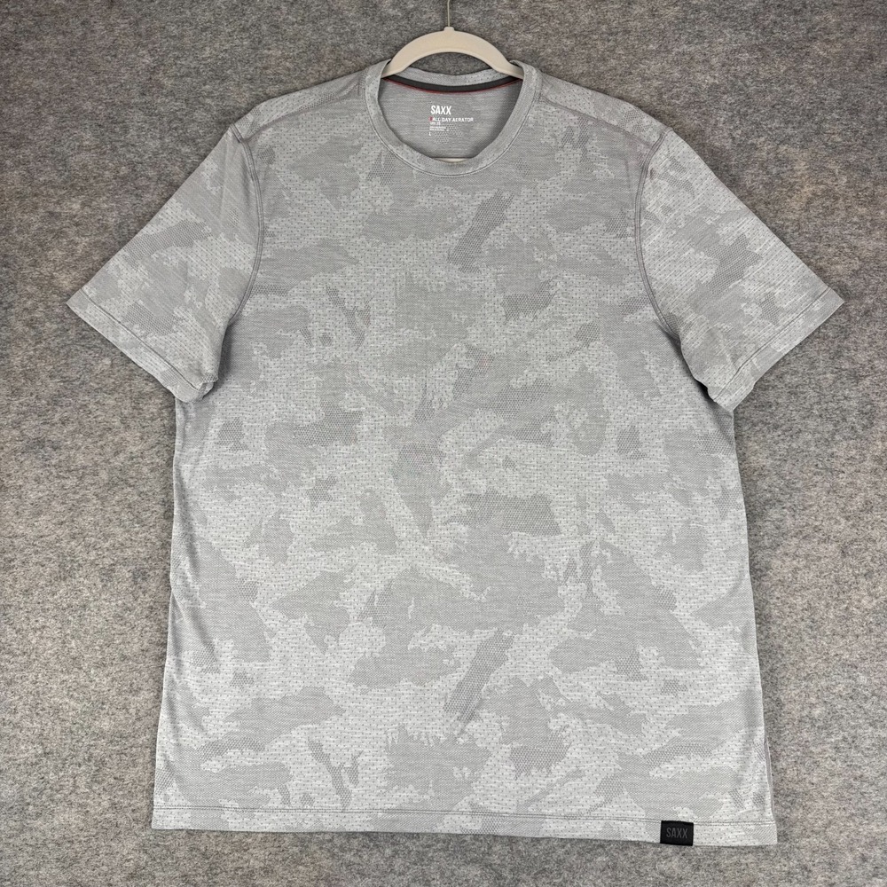 SAXX All Day Aerator T-Shirt Gray Camo Mesh UPF 25 Mens Large L